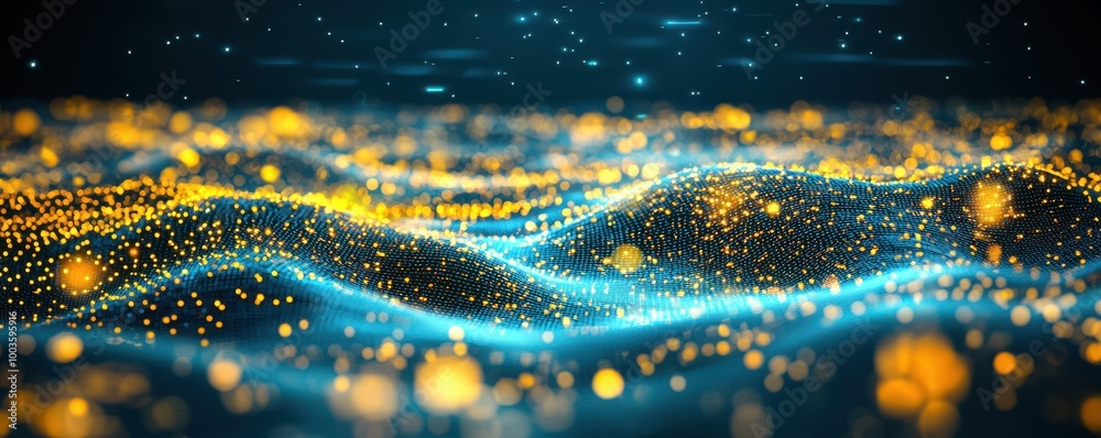 Colorful Abstract Waves with Floating Digital Particles Colorful Abstract Waves with Floating Digital Particles