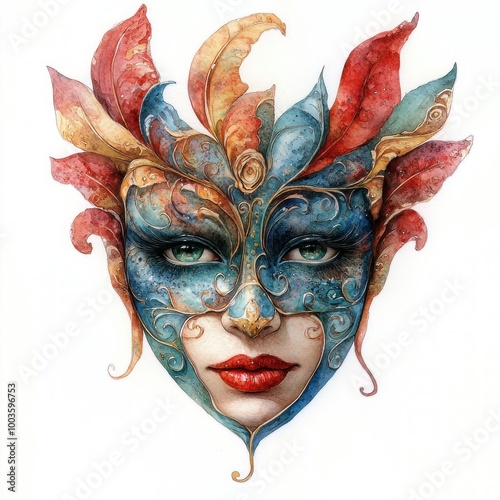 Artistic mask design with vibrant colors and intricate patterns photo