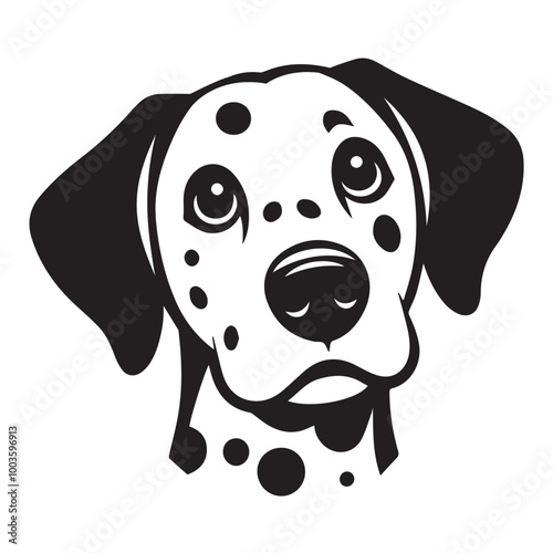 Dalmatian Dog Face Clipart Design - Dog Face Logo - Dalmatian Vector illustration in black and white
