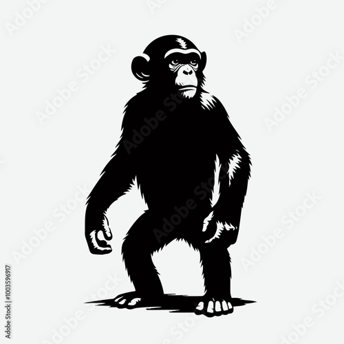 Chimpanzee animal vector design, chimpanzee head logo icon silhouette vector illustration