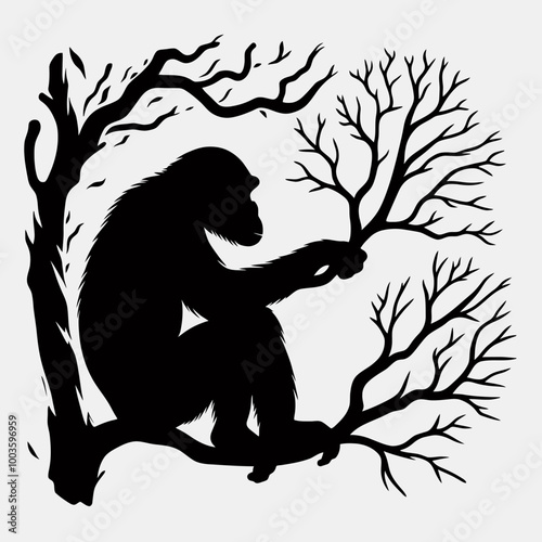 Chimpanzee animal vector design, chimpanzee head logo icon silhouette vector illustration photo