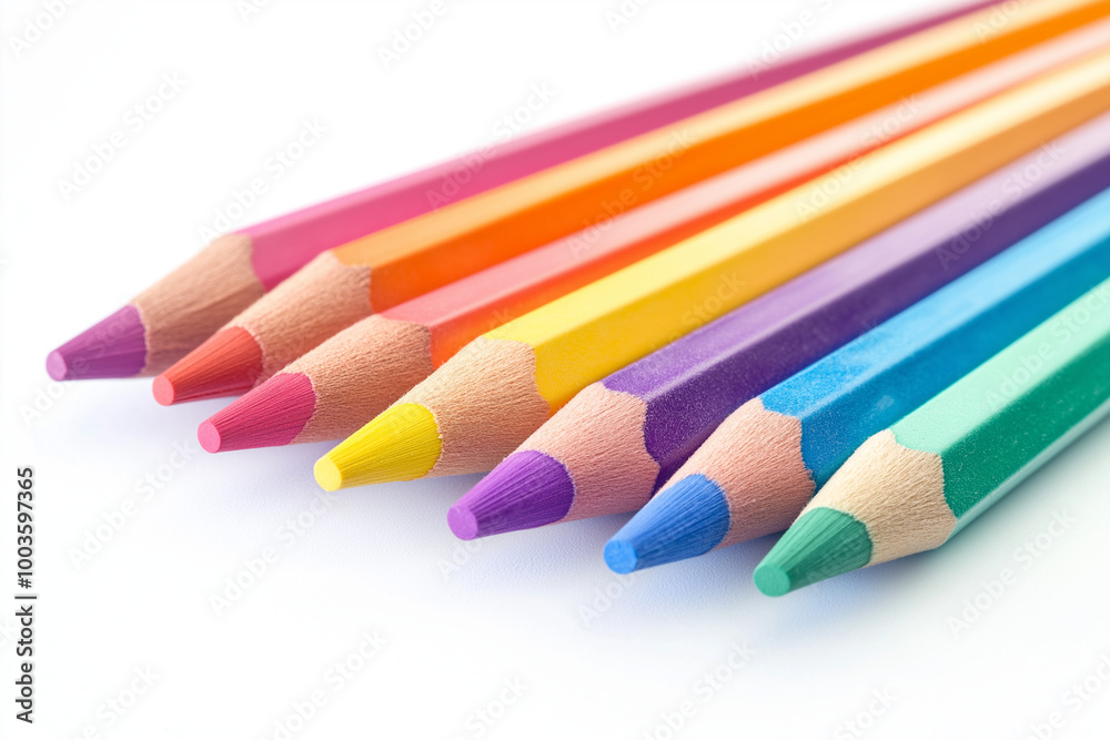 Vibrant Art Tools: An Arranged Collection of Watercolor Pencils in Spectrum Order Vibrant Art Tools: An Arranged Collection of Watercolor Pencils in Spectrum Order