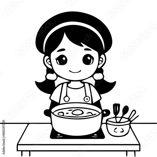 cute illustration of a woman cooking