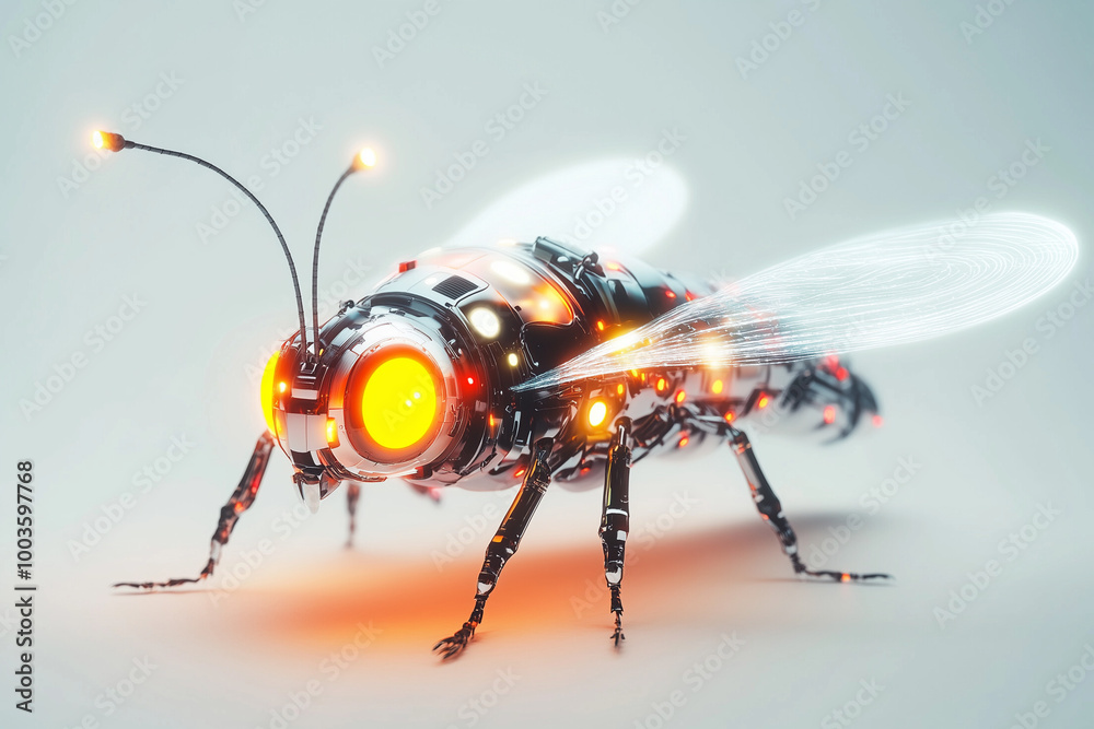 Fototapeta premium Illuminated Nature: A Robotic Firefly with a Rounded Body and Glowing Abdomen
