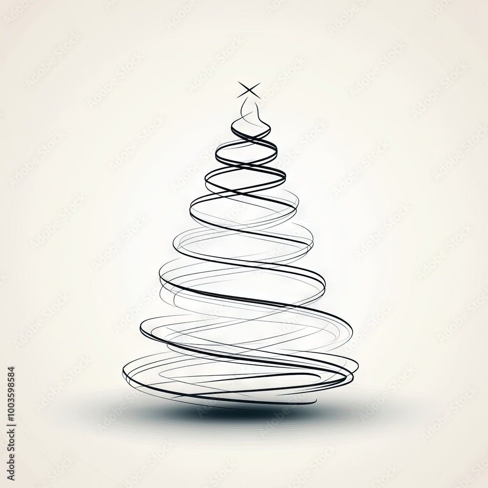 A black and white Christmas tree with a star on top. The tree is twisted and has a spiral shape A black and white Christmas tree with a star on top. The tree is twisted and has a spiral shape
