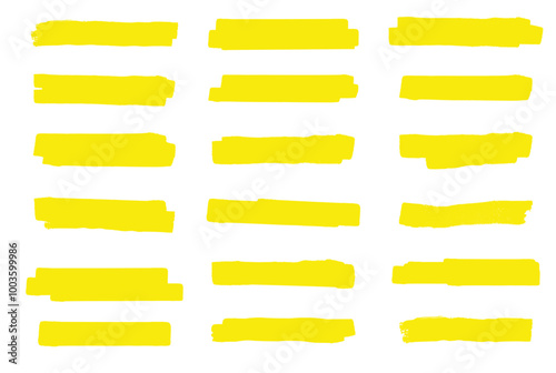 Vector Yellow Highlighter Strokes, Hand Drawn Marker Lines, Brush Pen Underlines, Text Highlight Stripes, Doodle Scribbles, and Watercolor Marker Strokes, Ideal for Digital Art, Illustration, and Desi