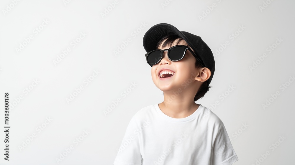 Asian boy wearing black sunglasses Asian boy wearing black sunglasses