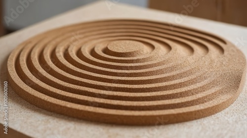 Cork zen garden with concentric circles for mindful meditation