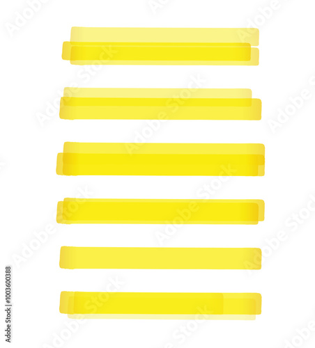 Yellow Hand Drawn Marker Highlight Strokes and Brush Pen Underlines, Vector Doodle Lines, Text Highlight Stripes, and Watercolor Scribble Elements for Creative Graphic Design, Digital Art, and Illustr