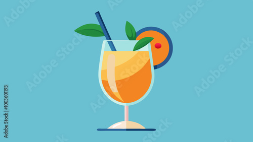 Peach Bellini Cocktail Illustration - Sparkling Summer Fruit Drink