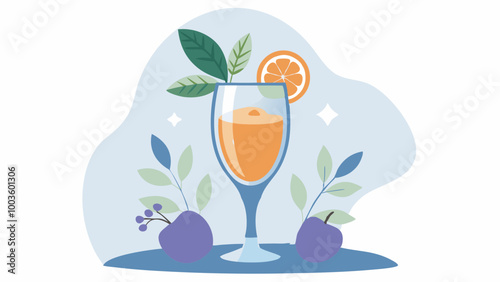 Elegant Champagne Cocktail with Citrus and Mint Leaves in a Flute Glass