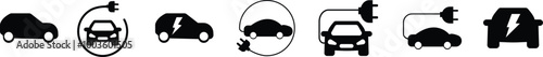 electric eco car vector icon set, isolated on transparent background. Charging station. electric ecological transport concept. Electrical automobile cable electric car flat icon used as web, mobile, u