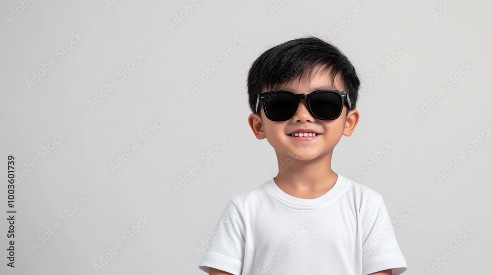 Asian boy wearing black sunglasses Asian boy wearing black sunglasses