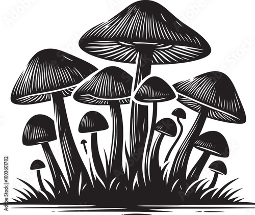 Mushroom plant silhouette vector illustration isolated on a white background