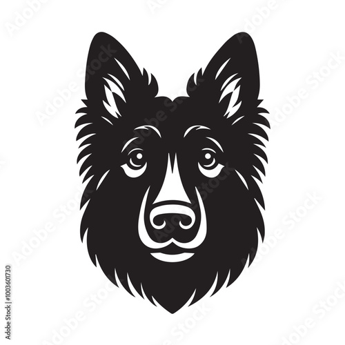 Dutch Shepherd Dog Face Clipart Design - Dog Face Logo - Dutch Shepherd Vector illustration in black and white
