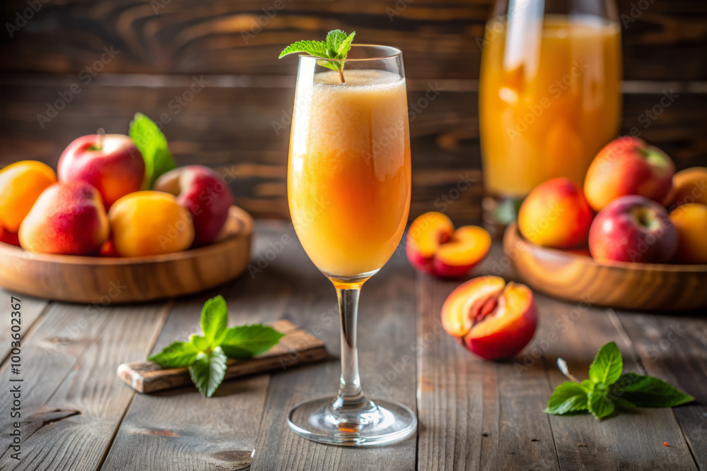 Classic Peach Bellini Cocktail in an Elegant Glass – Refreshing Sparkling Drink with Fresh Peach Flavor for Celebrations Classic Peach Bellini Cocktail in an Elegant Glass – Refreshing Sparkling Drink with Fresh Peach Flavor for Celebrations
