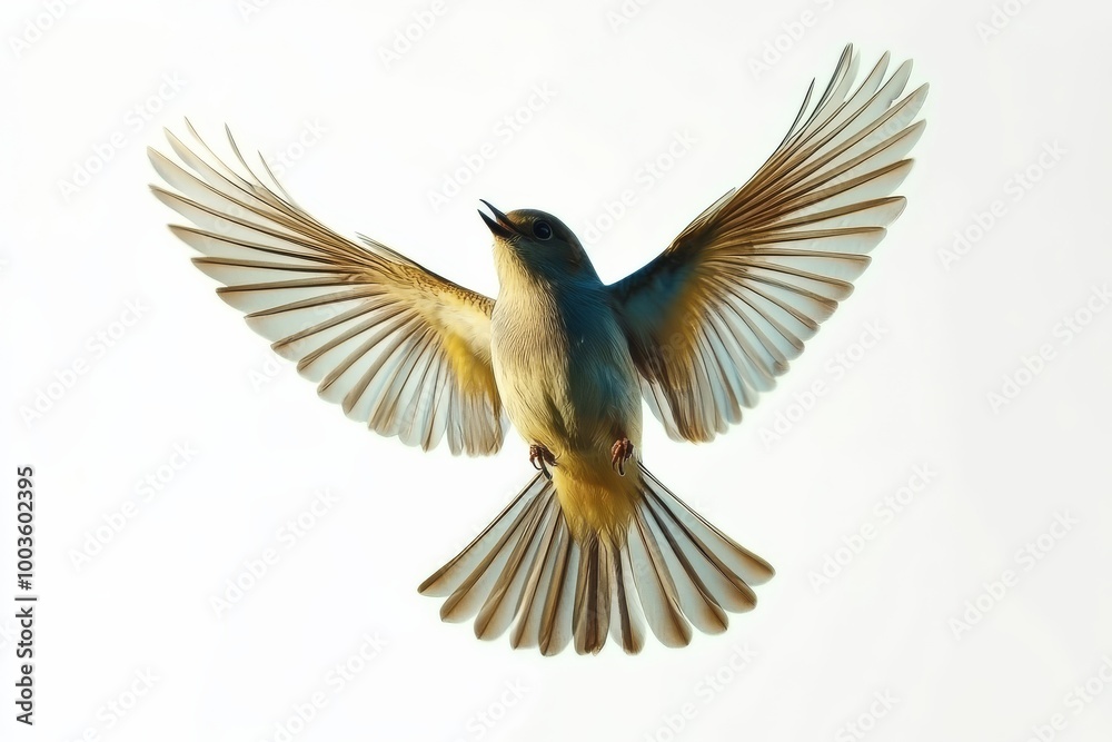 Obraz premium A bird gliding through a bright white atmosphere.