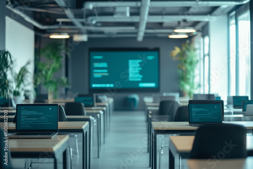 Efficient Learning: A Call Centre Training Room Equipped with Desks and Laptops