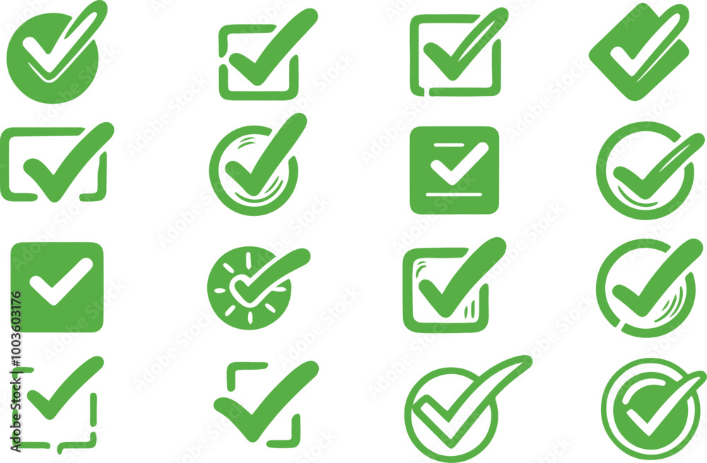 Set of Green Check Mark Icon Vector illustration on isolated Background. Set of Green Check Mark Icon Vector illustration on isolated Background.