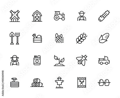 Agriculture Outline Icons for Farming Concepts, Agriculture Icon Set
