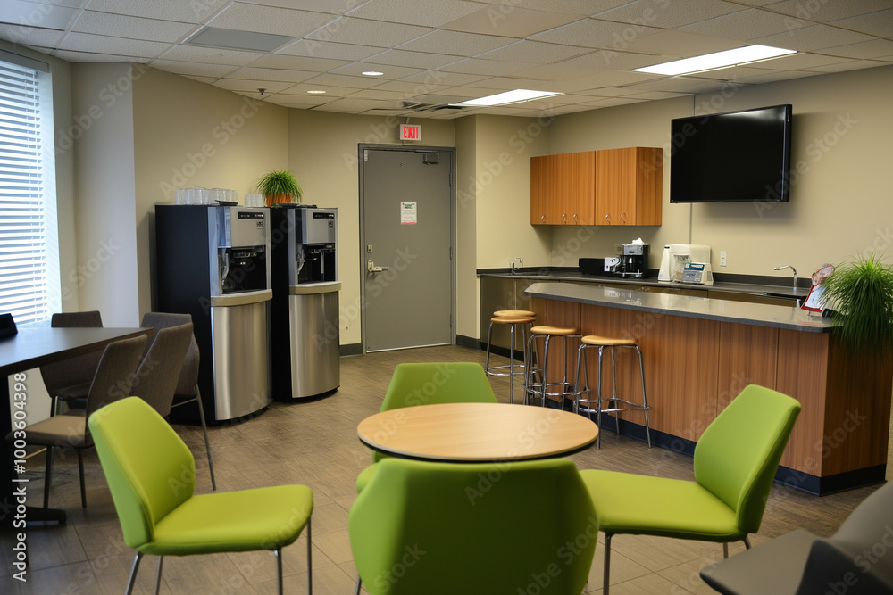 Fototapeta premium Modern Call Centre Break Room with Comfortable Seating and a Relaxing Environment for Employees