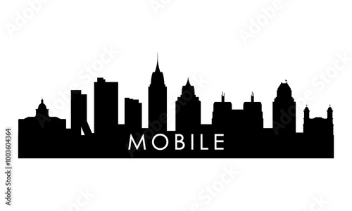 Mobile skyline silhouette. Black Mobile AL city design isolated on white background. 