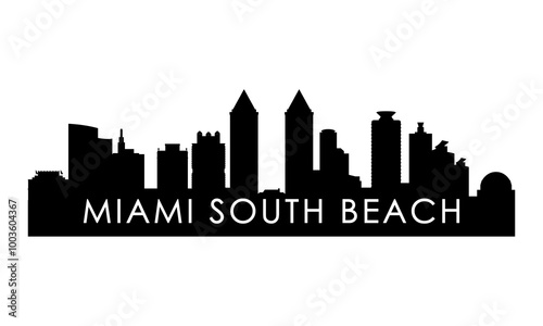 Miami South Beach skyline silhouette. Black Miami South Beachcity design isolated on white background. 