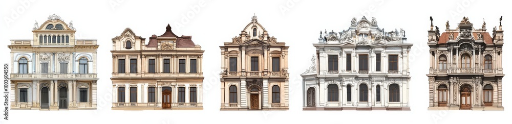 Collection of PNG images showcasing Baroque building details on clear backdrop.