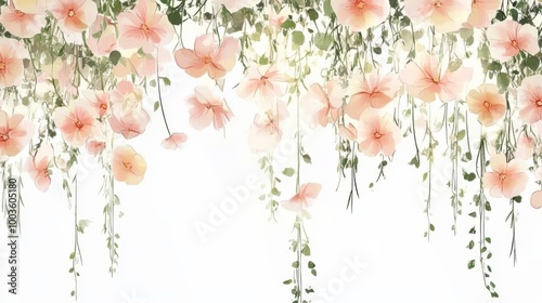 Fototapeta Naklejka Na Ścianę i Meble -  Elegant illustration showcasing delicate pastel blooms hanging down.
