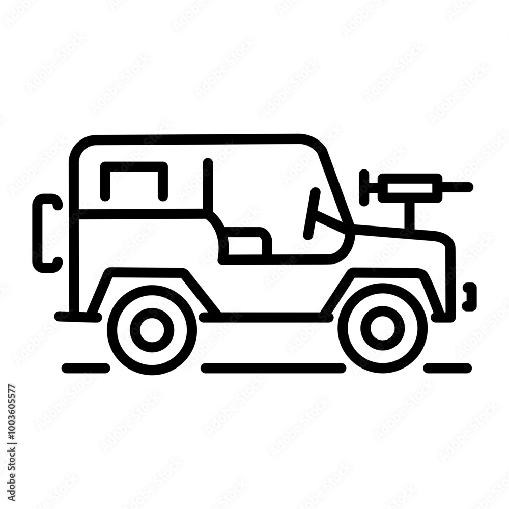 A linear icon of military jeep A linear icon of military jeep