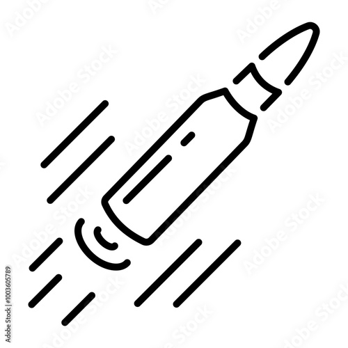 A linear icon of a shooting bullet 