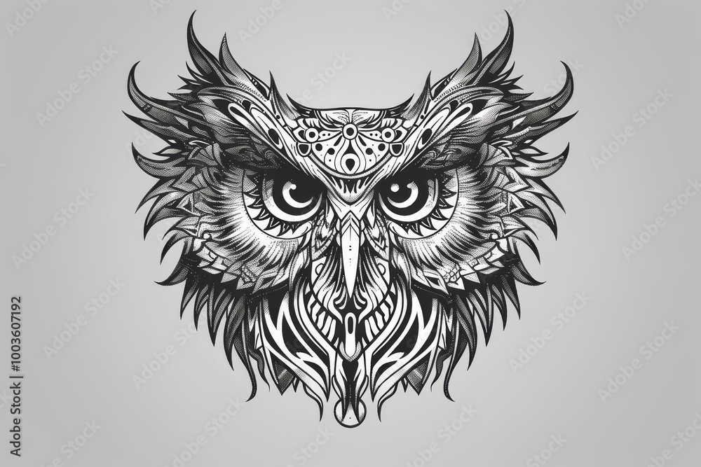 Obraz premium Owl head with intricate tribal patterns.