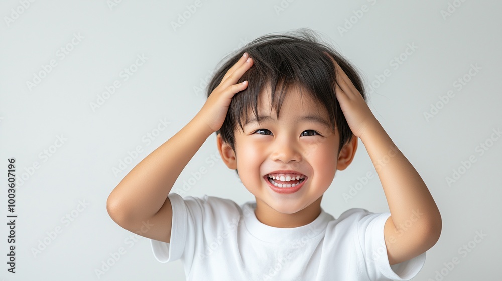 Asian boy with Hands on Head Asian boy with Hands on Head