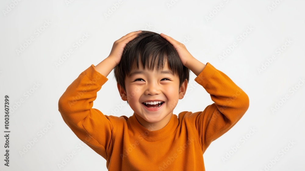Asian boy with Hands on Head Asian boy with Hands on Head