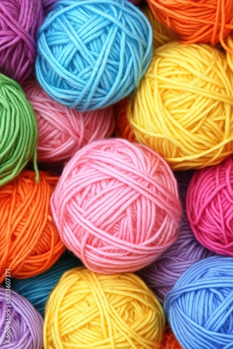 Colorful assortment of yarn balls for crafting knitting