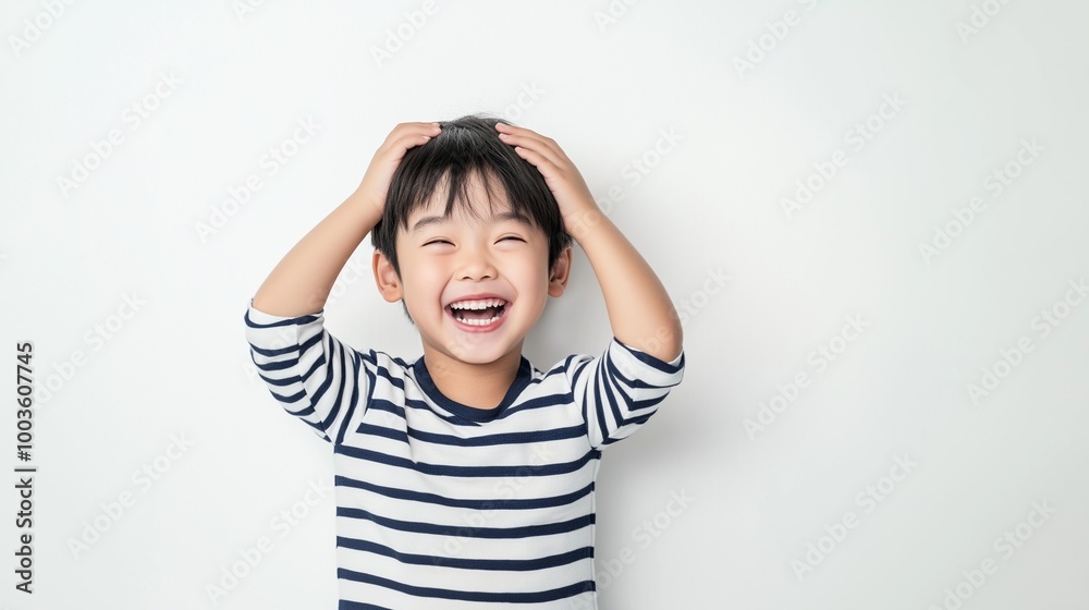 Asian boy with Hands on Head Asian boy with Hands on Head