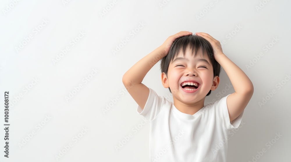Asian boy with Hands on Head Asian boy with Hands on Head