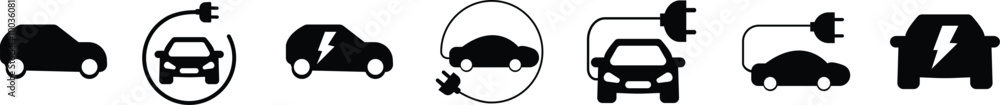 electric eco car vector icon set, isolated on transparent background. Charging station. electric ecological transport concept. Electrical automobile cable electric car flat icon used as web, mobile ui electric eco car vector icon set, isolated on transparent background. Charging station. electric ecological transport concept. Electrical automobile cable electric car flat icon used as web, mobile ui