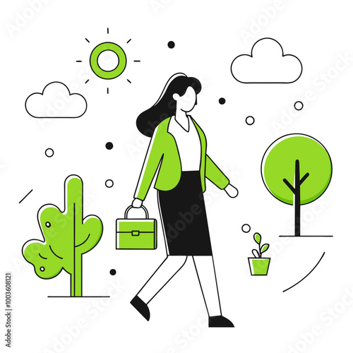 going to work business illustration of a woman