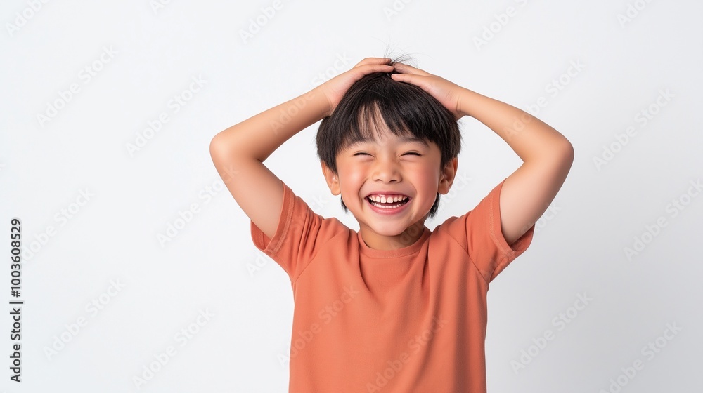 Asian boy with Hands on Head Asian boy with Hands on Head