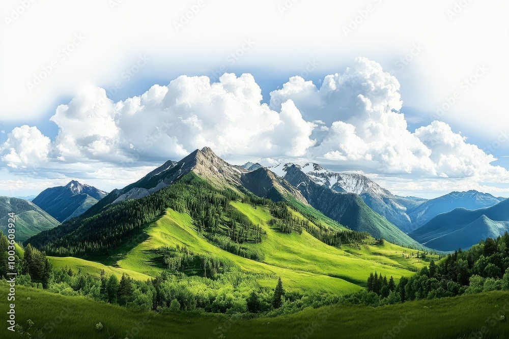 Obraz premium Expansive green mountainscape captured in a panoramic format.