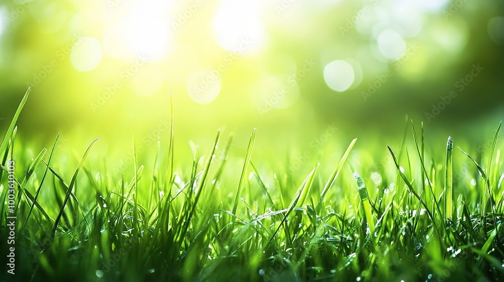Beautiful Sunlit Green Grass with Soft Bokeh Effect Beautiful Sunlit Green Grass with Soft Bokeh Effect