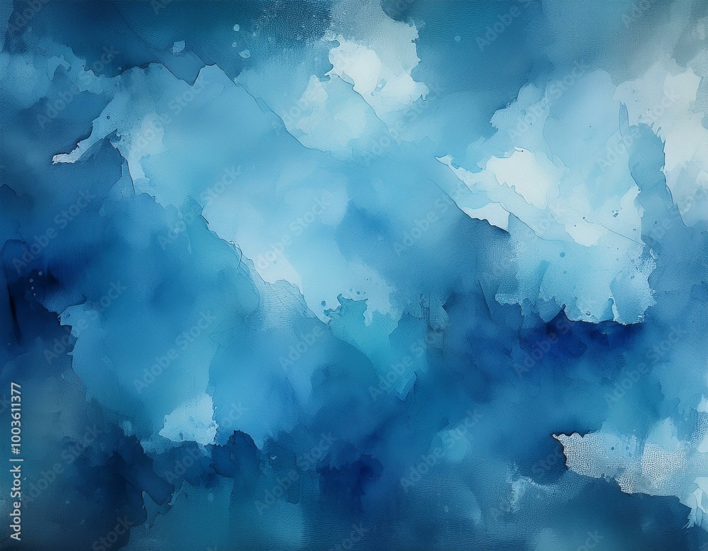 Abstract watercolor painting in various shades of blue, featuring soft gradients and flowing shapes, perfect for backgrounds or artistic projects.
