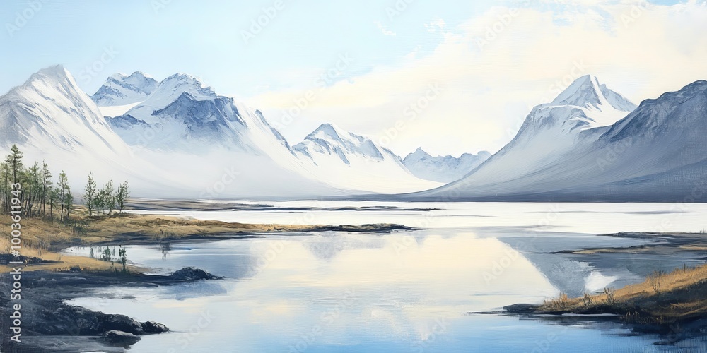 Artistic representation of an outdoor Arctic landscape in PNG. Artistic representation of an outdoor Arctic landscape in PNG.