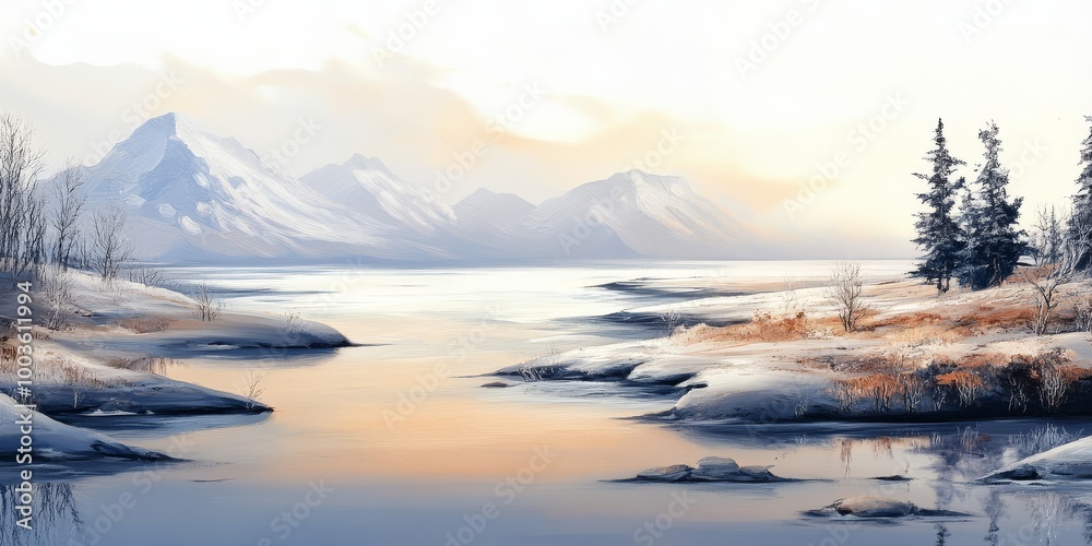 Fototapeta premium Artistic representation of an outdoor Arctic landscape in PNG.