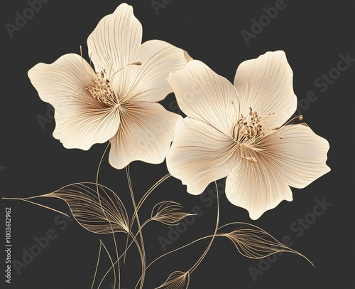 High-quality PNG of a beige flower with a decorative outline against a contrasting black background.