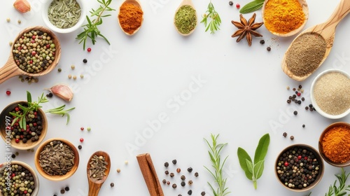 Wallpaper Mural A variety of spices are displayed in wooden bowls on a white background Torontodigital.ca