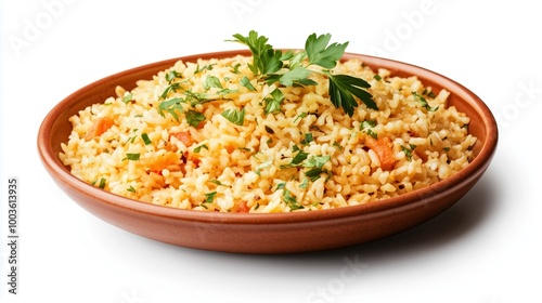 Pilaf in a plate on white background