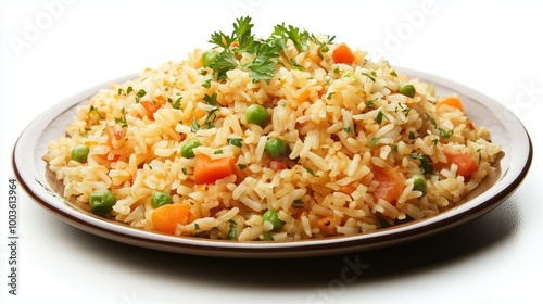 Pilaf in a plate on white background