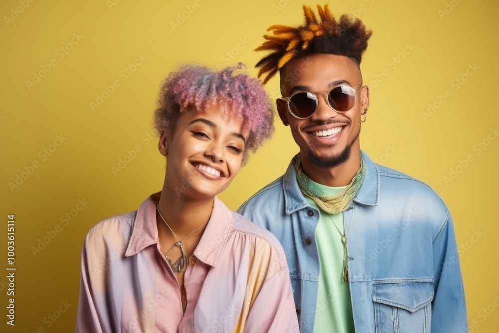 Obraz premium A man and a woman are smiling for the camera